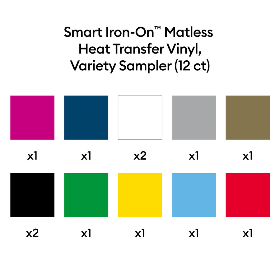 cricut smart iron-on värmeöverföringsvinyl utan matta variantprovtagning - 13 x 12 tum 12 st