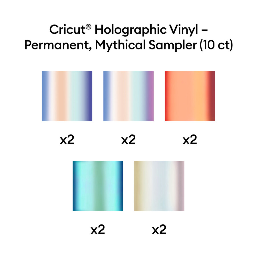 cricut holografisk vinyl – permanent mytisk sampler – 12 x 12 tum 10 st